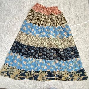 Ashley Taylor Bohemian 100% Cotton Multi-Color Patchwork Maxi Skirt One Size EUC
